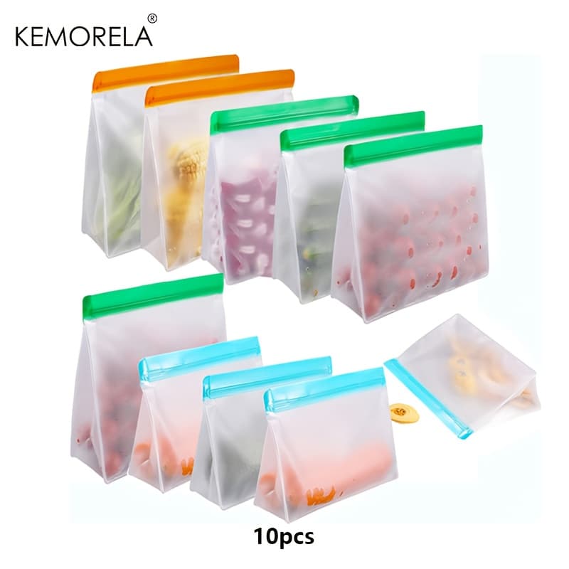 TEMU Kemorela 3/10pcs Silicone Reusable Freezer Bags Set, Leakproof Food Storage Bag, Extra Thick Snack Lunch Bag For Food, Storage Bag