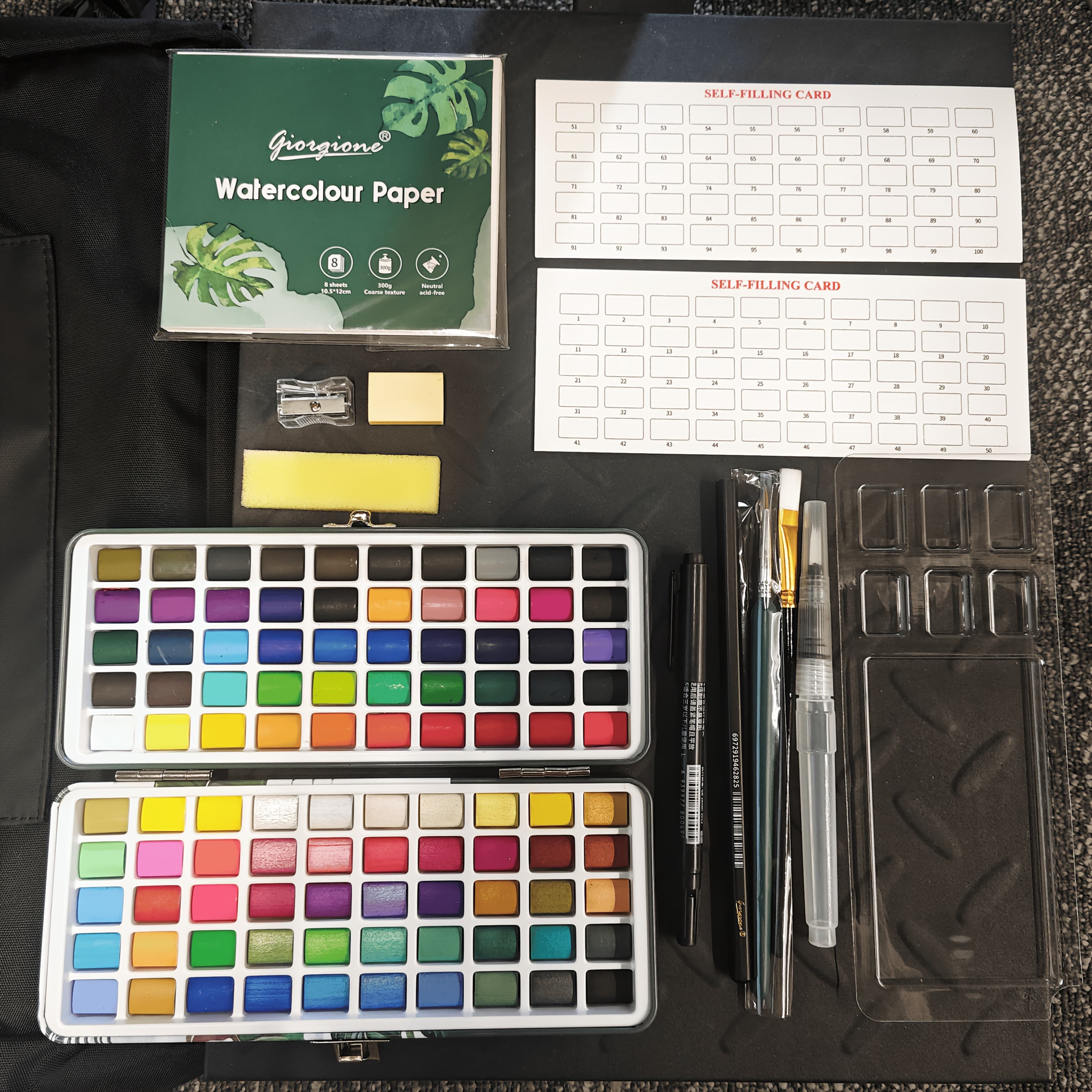 TEMU 100 Colors Watercolor With Palette, 40 Metallic Colors, 1 Paper Book, 3 Brushes, 1 Pencil, 1 Eraser, Art Lovers Portable Set, Nail , Needed For Art Students Back To School