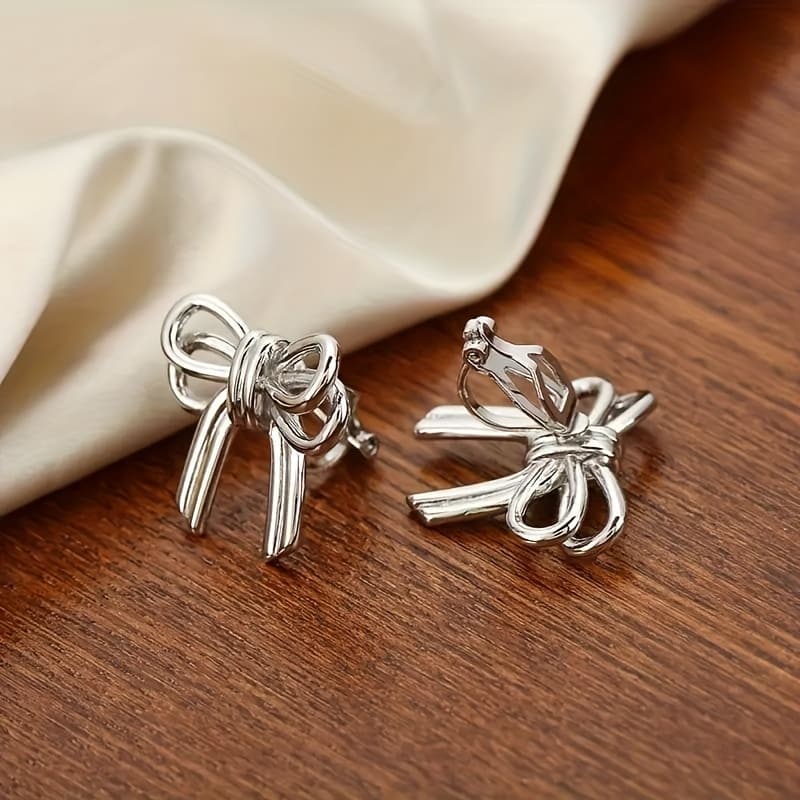 TEMU 1 Pair Fashion Bow Clip-on Earrings - Unisex, Perfect For Parties, Christmas And Thanksgiving