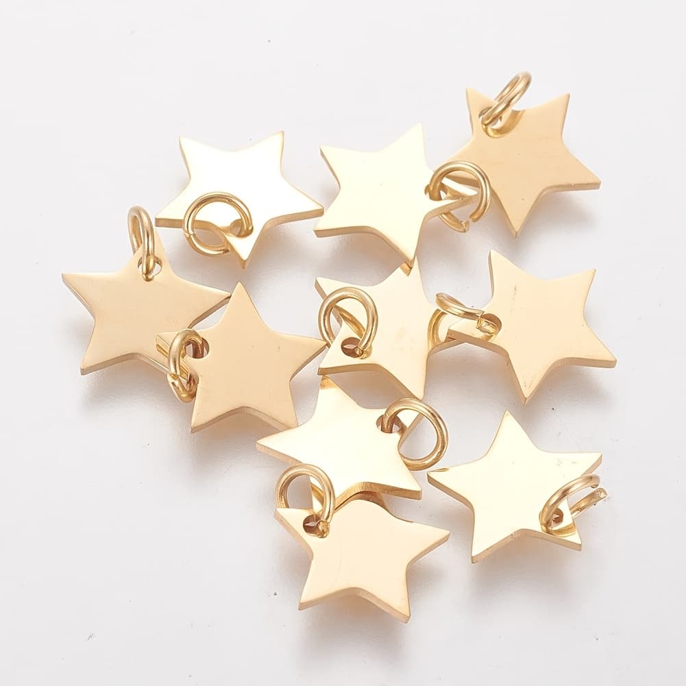TEMU 10pcs Of 304 Stainless Steel Star Pendants With 0.8x5mm Jump Rings, Accessories, Suitable For Bracelets, Necklaces, Earrings, And Keychains