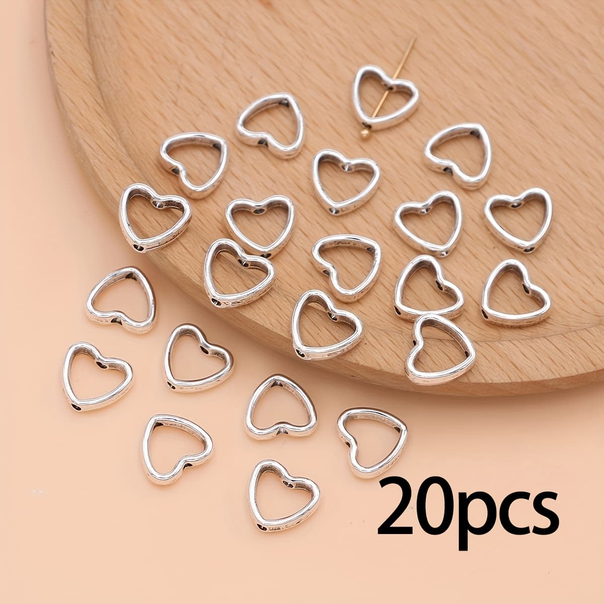 TEMU 20pcs Silvery Color Hollow Out Heart Shape Spacer Beads For Jewelry Making Diy Handmade Necklace Bracelet Accessories