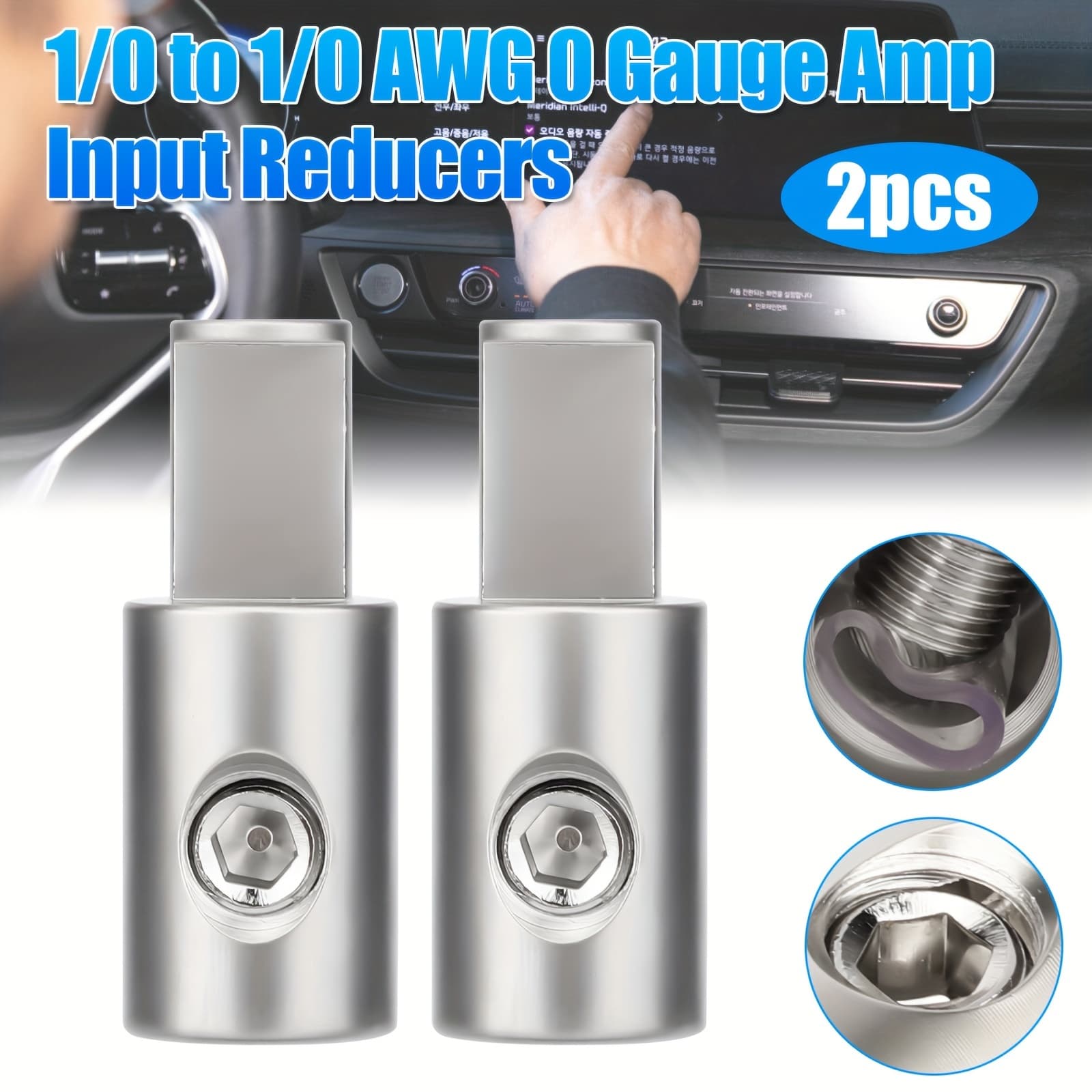 TEMU 2pcs Car Audio Wire Terminal Blocks, High Power & Ground 1//0 Gauge Amplifier Input Reducers Plug, Allen Screw Clamping For Power & Ground Cables, Car Audio Accessory