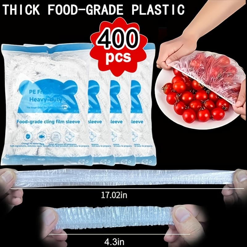 TEMU 400pcs Set Of High-quality Reusable Food Covers - Made Of Thick Transparent Plastic And With Elastic Sealing Strips To Airtight Preservation, An For Storing In Bowls, Plates, Containers
