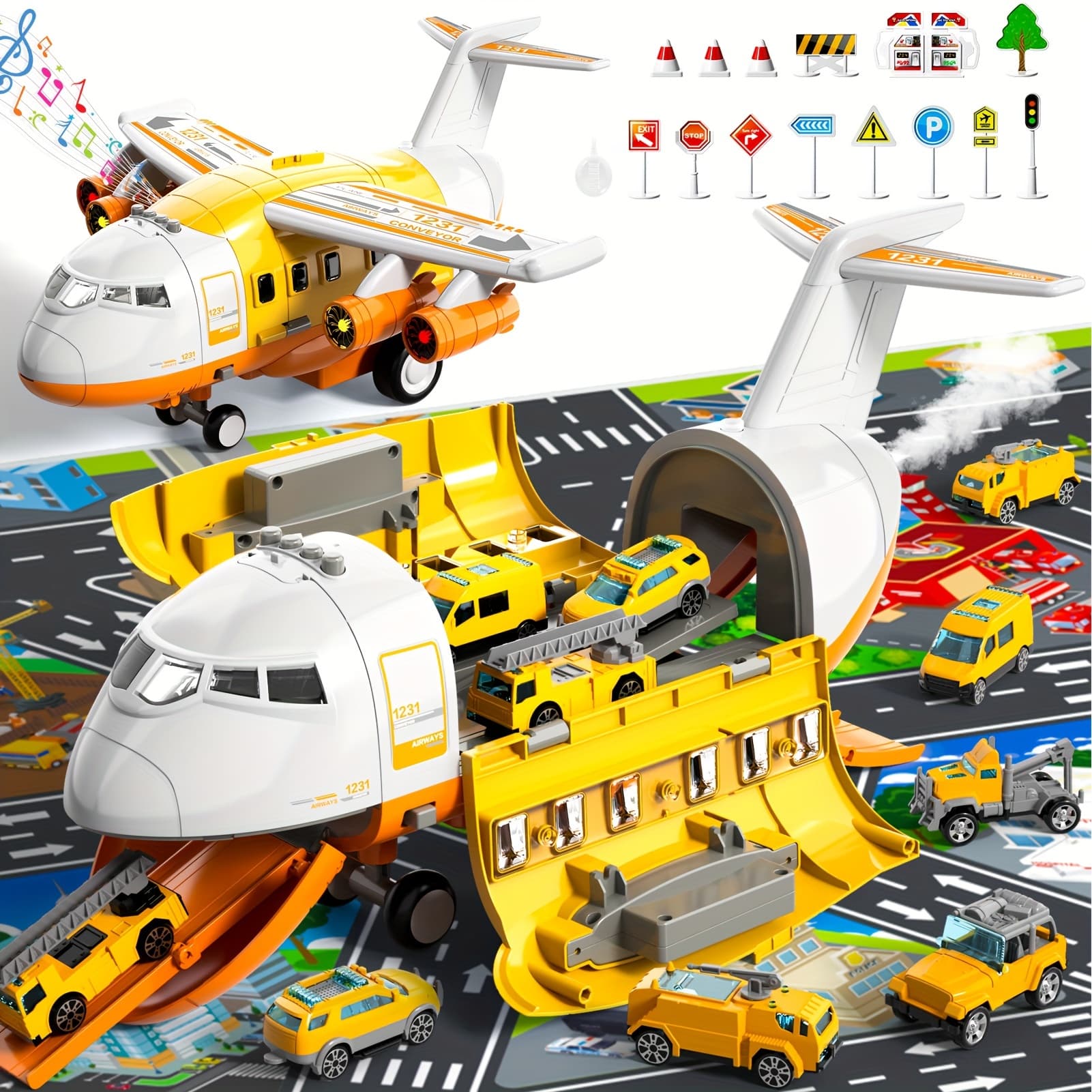TEMU Airplane Toys For 3 Year Old, Large Transport Spray Airplane Toys With 10 Vehicle Cars