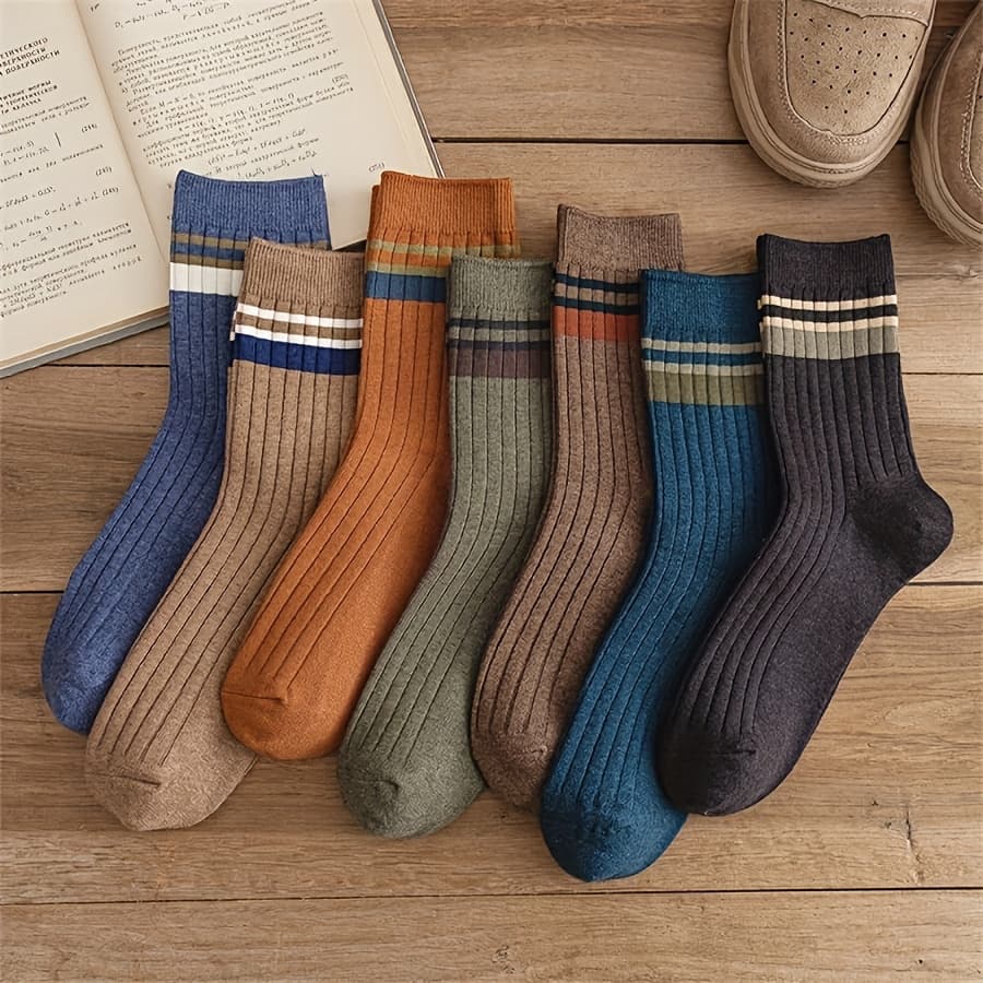 TEMU 7 Pairs Men's Mid-calf Solid Color Men's Long Socks Anti-odor Sweat-absorbing Striped Socks, Sweat-resistant