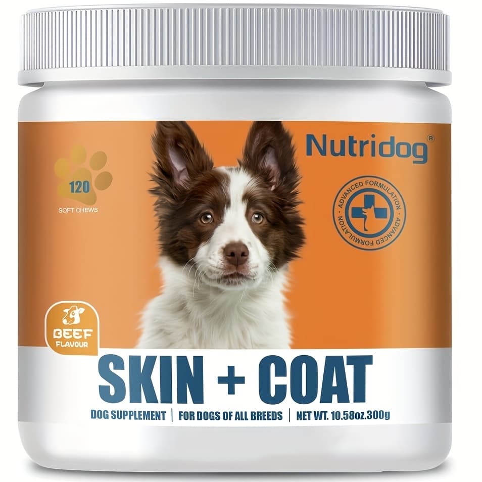TEMU Skin & Coat Chews, Beef Flavor, Dog Vitamins And Supplements For & Coat, Relief For Dogs With Allergies, With Biotin, Vitamin E, 3,