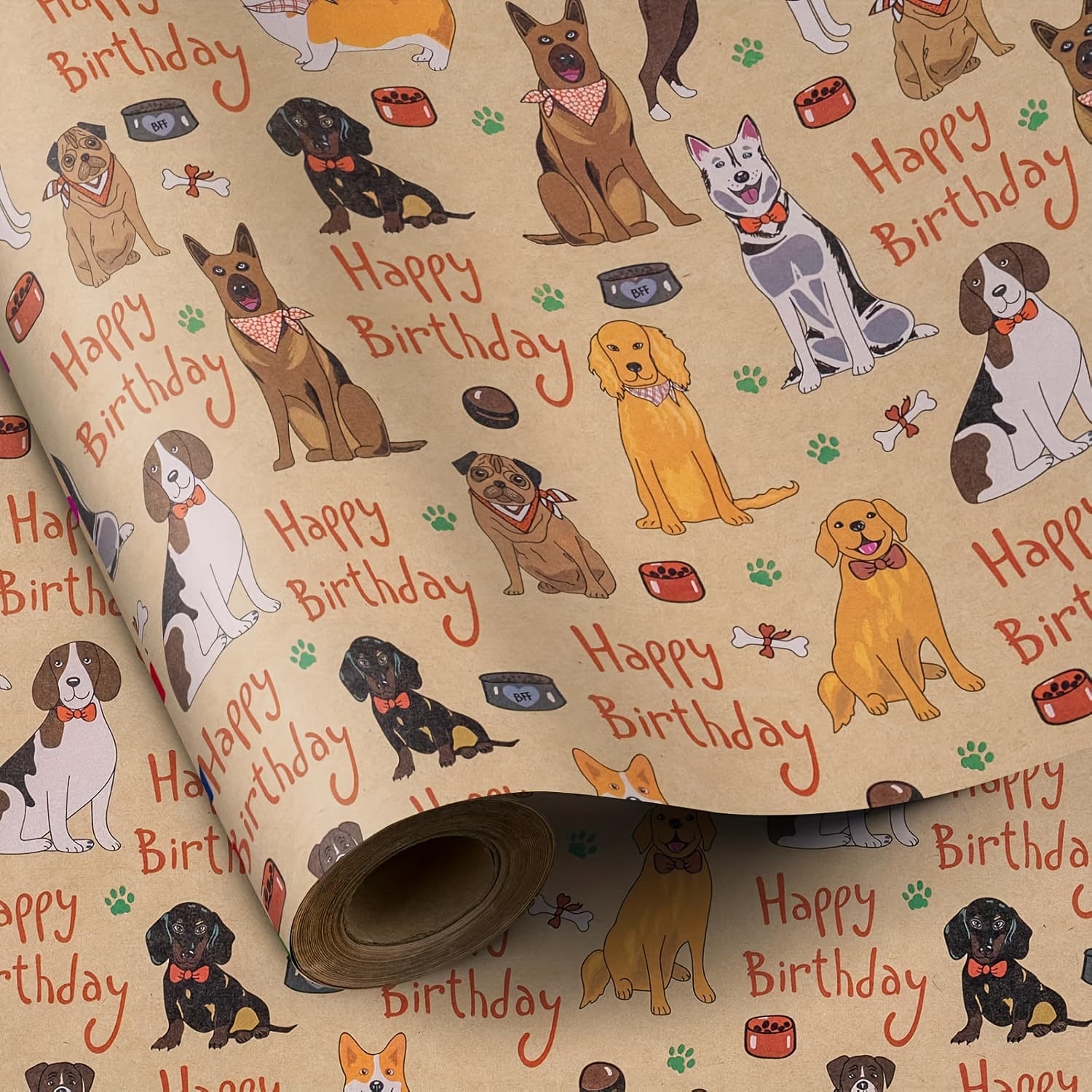 TEMU 1 Roll - Birthday Dog Happy Pattern Paper Gift Wrap For Boys' Parties, Halloween Thanksgiving Christmas, 17 Inches × 32.8 Feet