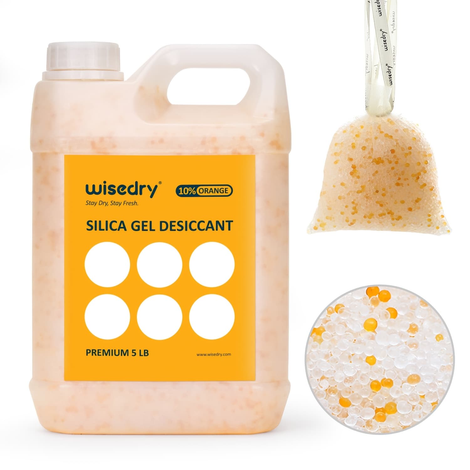 TEMU Wisedry [ 5 Lbs ] Beads Reusable Color-changing Desiccant In Bulk With 10 Organza Drawstring Bags