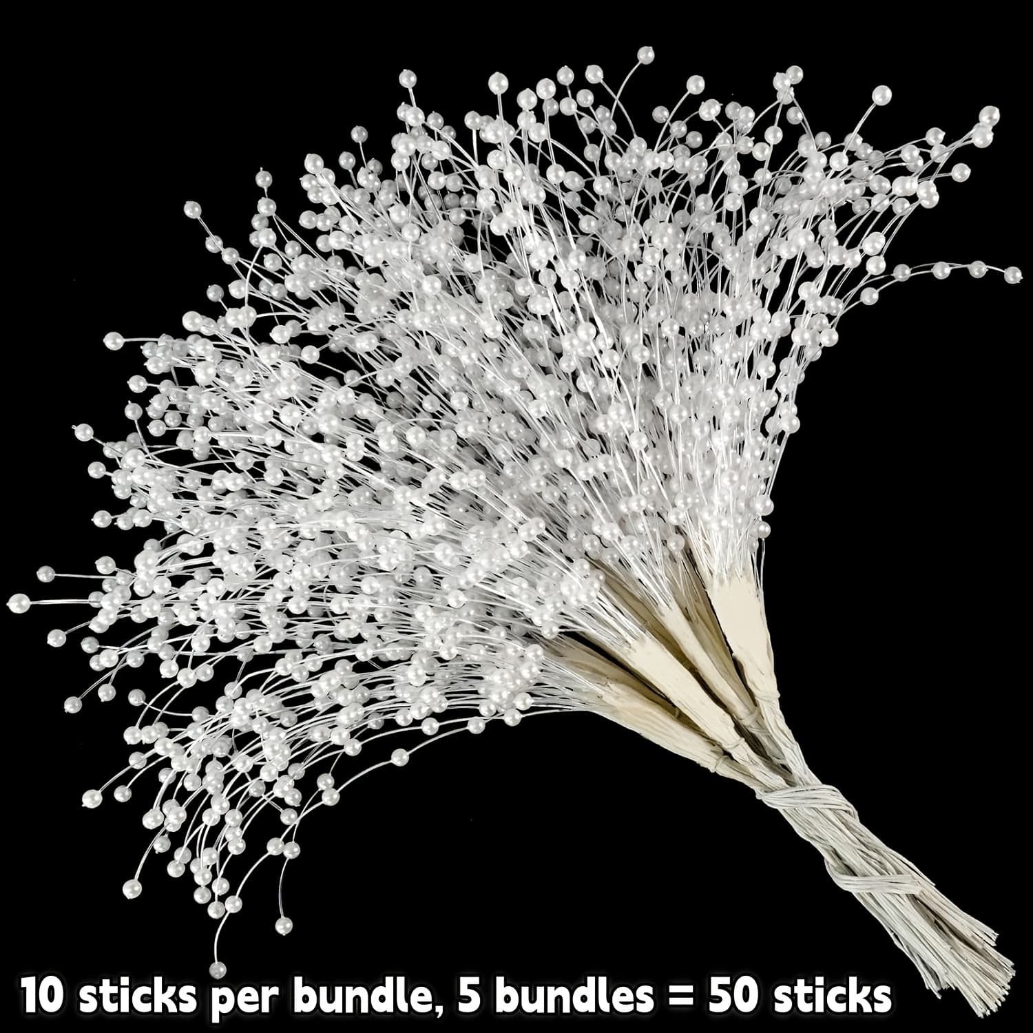 TEMU 50pcs Pearl Stems Bouquet, 4mm Bead Wreath Beading Filler Floral Arrangement Tree Stick Wedding Party Decor, Bride Wedding Pearl Bouquet Party Decor, Christmas Decor, Christmas Tree Decor