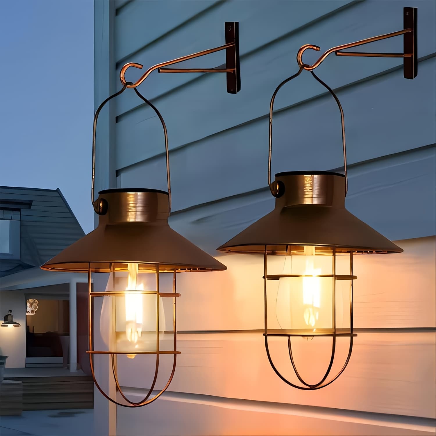 TEMU Solar Lanterns Outdoor Solar Powered Hanging Lights Landscape Lighting For Wall Barn Yard Garden Patio Garage Balcony Porch Fence Decor, Warm White Edison Bulb (black-2pack)