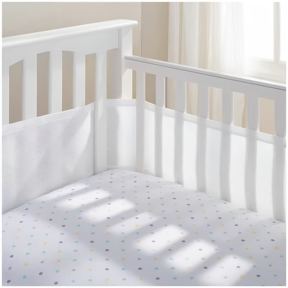 TEMU Breathable Crib Mesh Liner, 3mm Breathable Mesh, Safe And Crib Single Layer Breathable Mesh Liner, Protects Baby Legs And , Fits 4 Or 3 Sides Full-size Crib, Better Fixed Support.white/grey