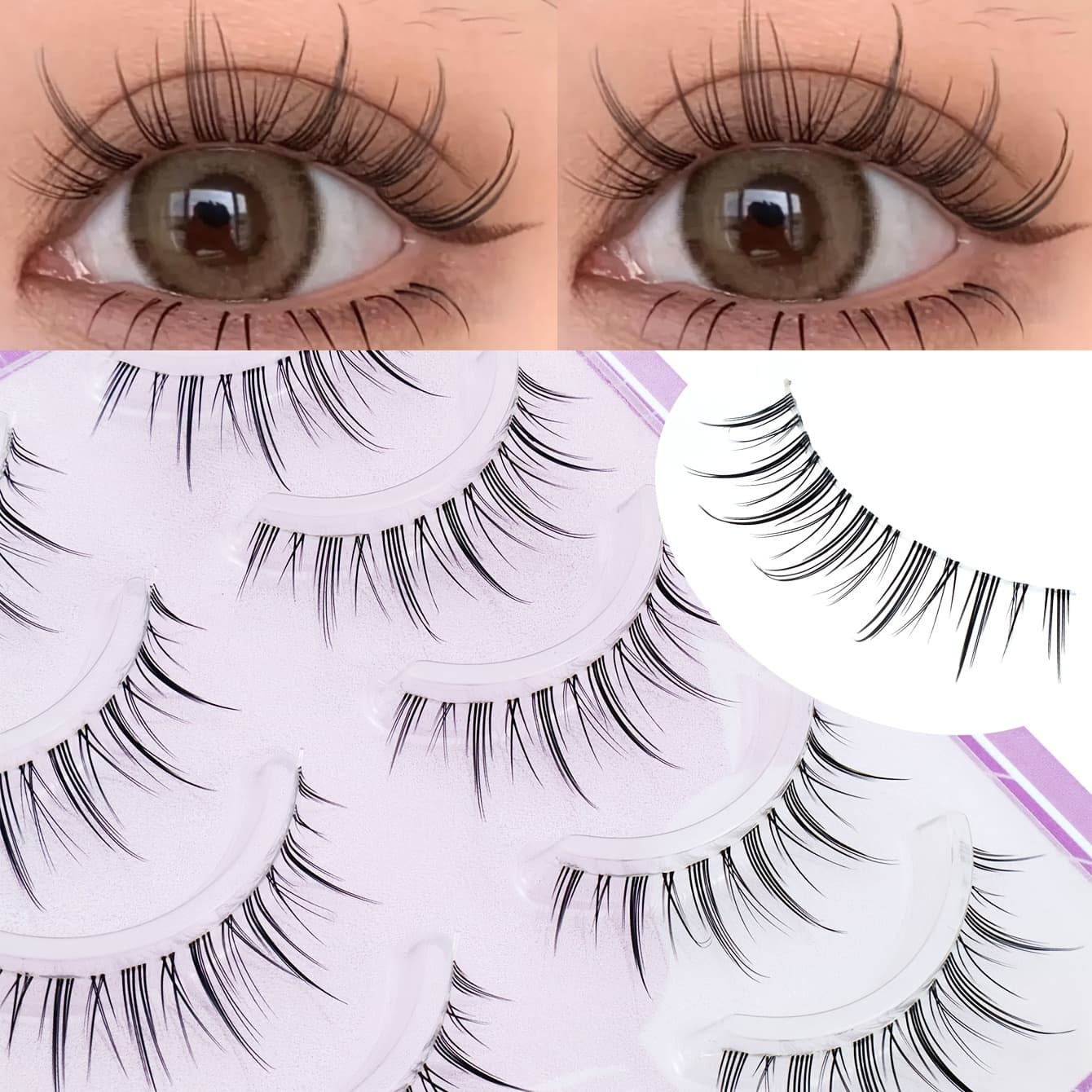 TEMU 5 Pairs Of Fishtail Style False Eyelashes, Measuring 7mm To 13mm, And Realistic. Full Strip Lashes Are Perfect For Daily , Reusable, Easy For Beginners