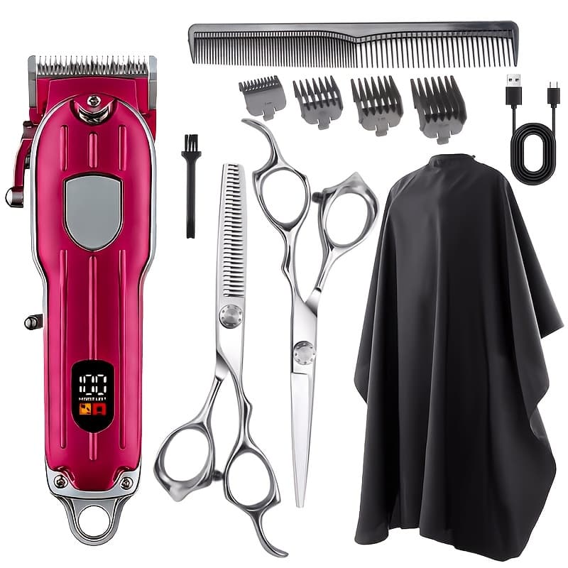 TEMU Professional Men's Hair Clipper Set With Digital Size Adjustment & Usb- Clippers - Complete Kit With Scissors, 4 Limit Combs & Cleaning Brush - Barber Kit For Dad, Husband, (ideal Gift)