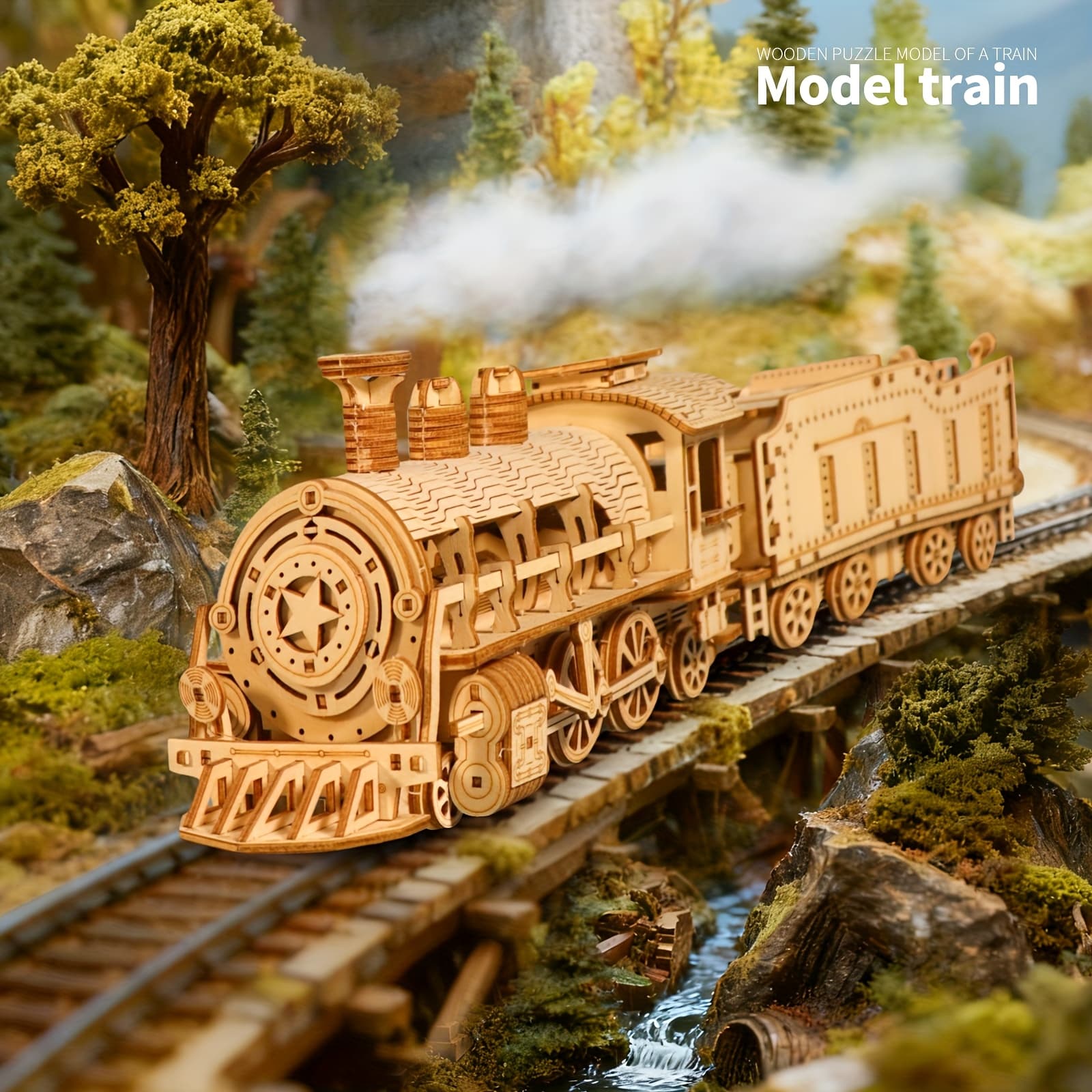 TEMU Mechanical Train Model Kits Made Of 3d Wood, Perfect For Brain Teasers And Building Vehicles, An Gift For Birthdays And Christmas