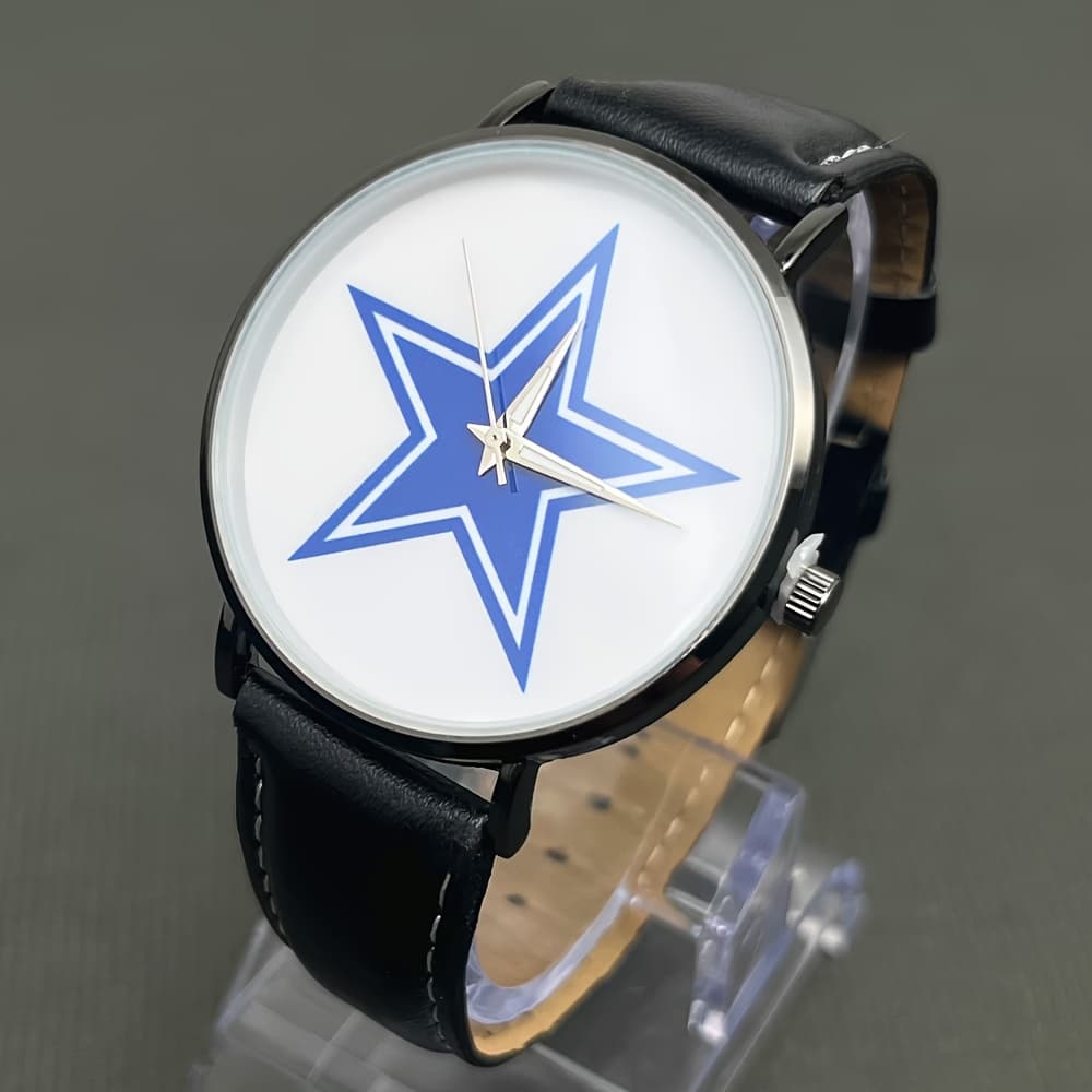 TEMU Sleek Men's , Stylish Five-pointed Star Tribute Watch, Innovative Quartz Wristwatch Featuring A Faux Leather Band, Suitable For All Genders, Perfect Gift Options