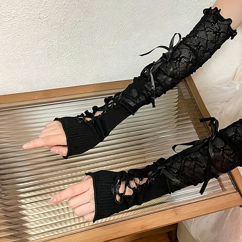 TEMU Long Strap Cuffs Jk Fingers Cos Gloves Half Palm Ballet Style Sleeves Sexy Thin Spring Summer