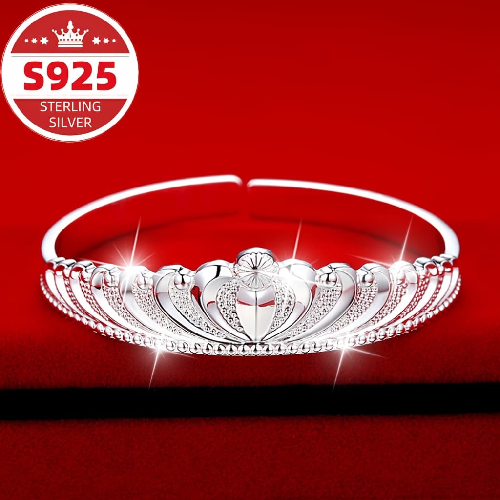 TEMU S925 Pure Silvery Bracelet, Ethnic Temperament Bracelet, Queen Driving To Crown, Women's Jewelry Bracelet, Gift For , Christmas Valentine's Day Gift