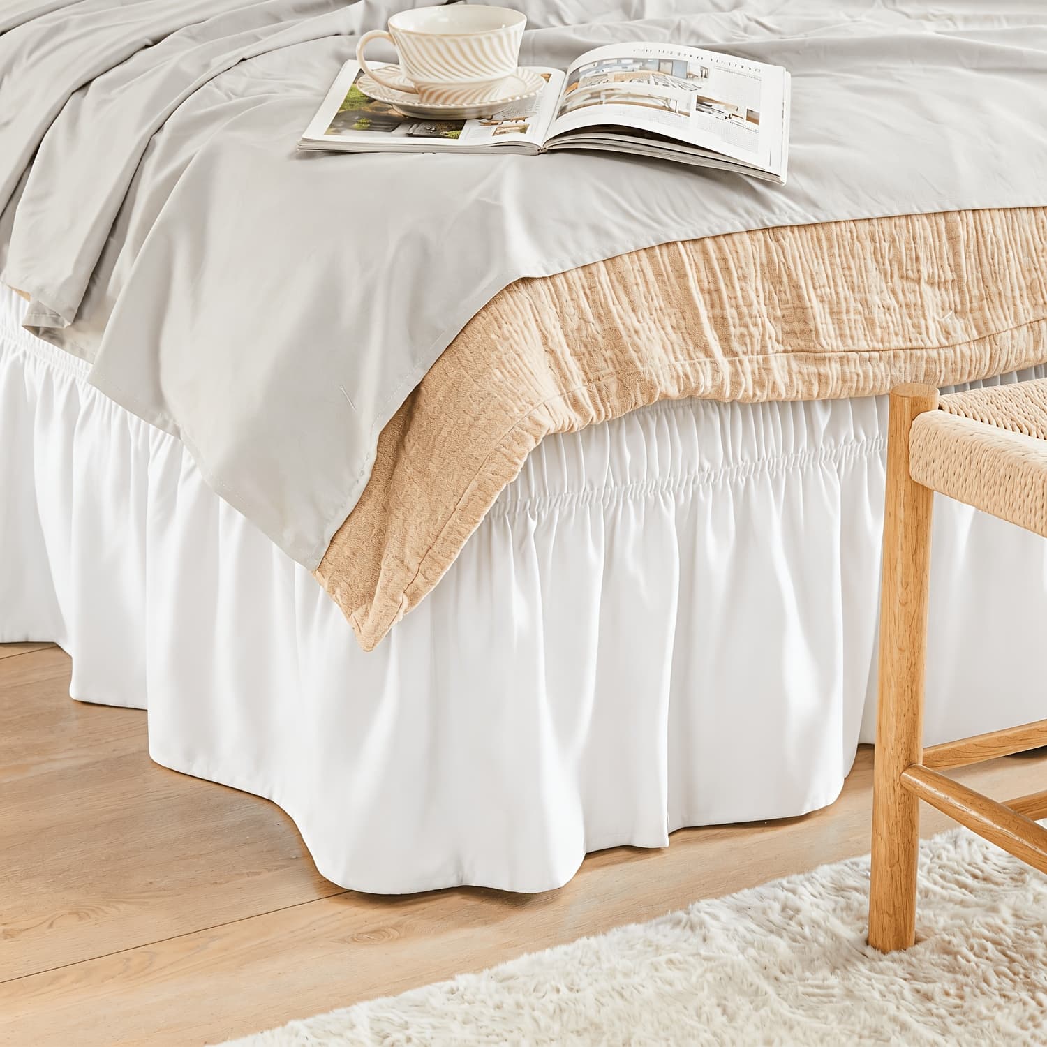 TEMU Niceleaf Elastic Bed Ruffle, Around Ruffle, Microfiber Bed Skirt With Adjustable Elastic Belt 15 Inch Tailored Drop, Hotel Quality Bedskirt, Fade Resistant, , Machine Washable