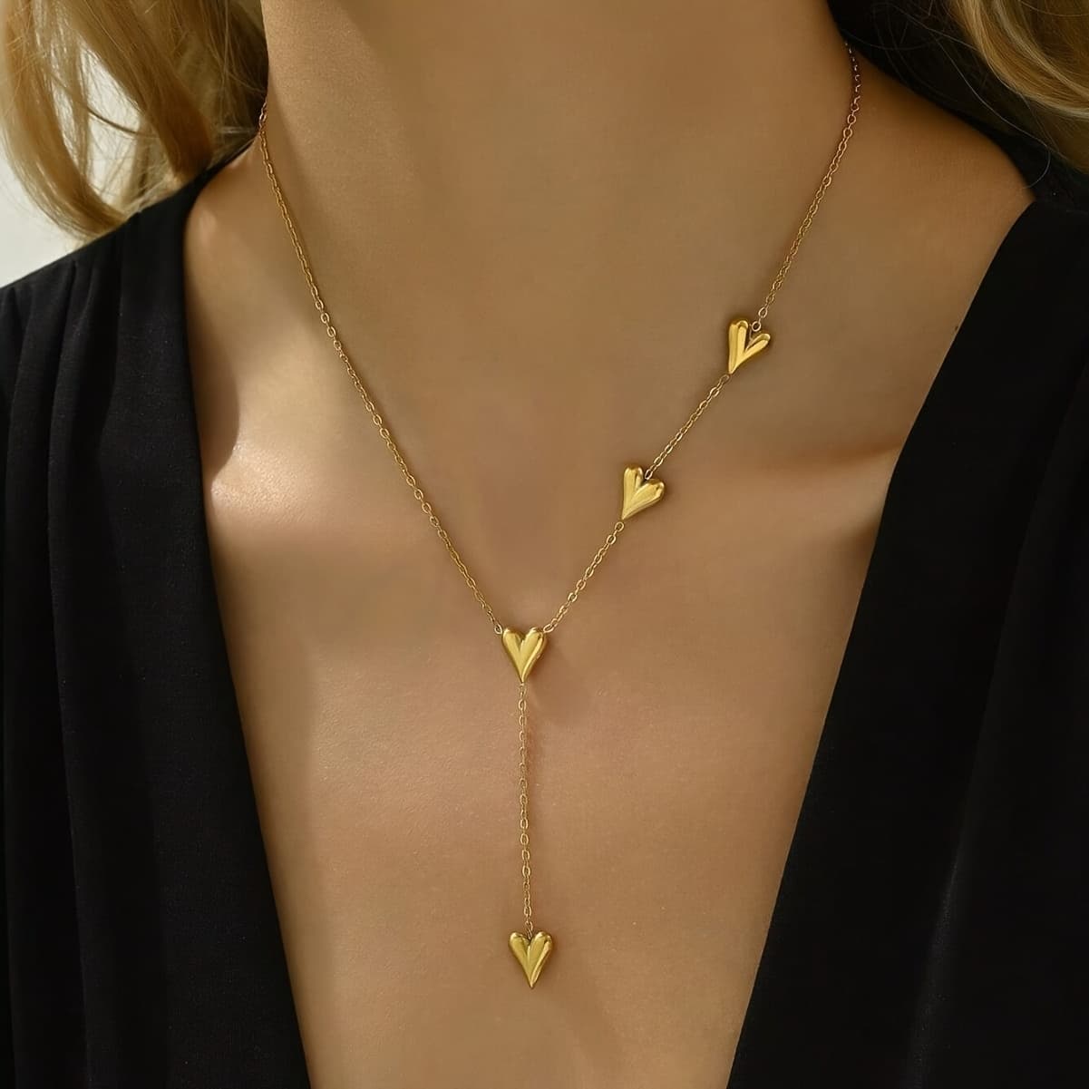 TEMU A Sweet And Stylish Fringe-designed Heart-shaped Stainless Steel Pendant Necklace, Perfect For Ladies To Wear During Festive Celebrations Or As A Gift For