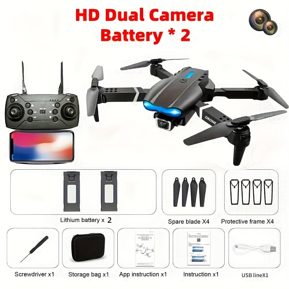 TEMU E99 Dual Camera Folding Drone, Remote Control, 360 Degree Rotation, Intelligent Hovering, Dual Camera Switching, Easy To Carry, 1 Click And Landing, Speed Switching
