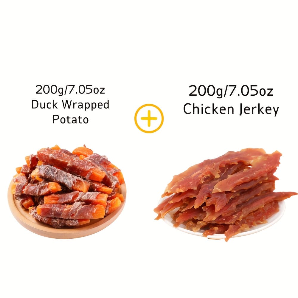 TEMU 14.11oz Assorted Dog Treats Pack - Chicken & Duck Jerky, - High Protein, , Easy To , Long-lasting Chew Snacks For Training & Rewarding Small To Large Dogs