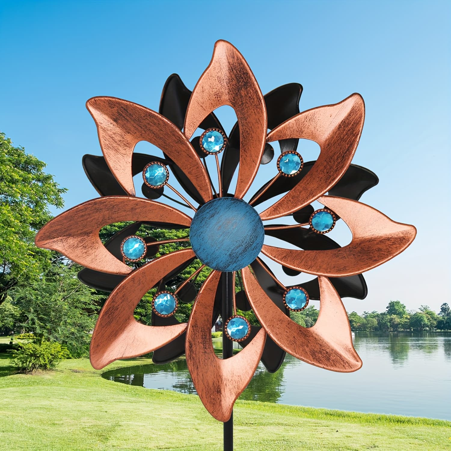 TEMU Outdoor Wind Spinner Windmill With Stake, Metal 360 Degree Double-sided Windmill For Garden, Yard, Lawn Decor, Gifts