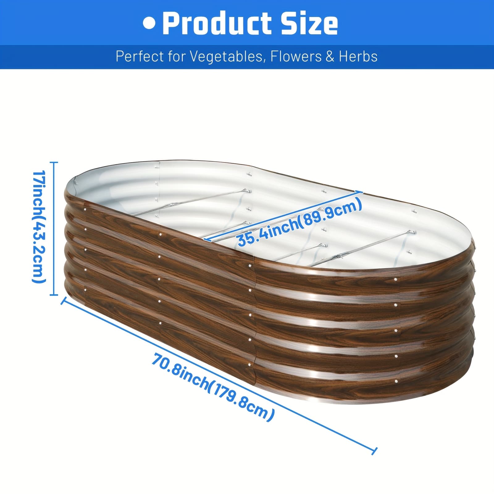 TEMU Classic Raised Garden Bed Kit, Oval Shape, With Multiple Components, Rust Resistant Outdoor Planter Box For Flowers, Vegetables, And Herbs