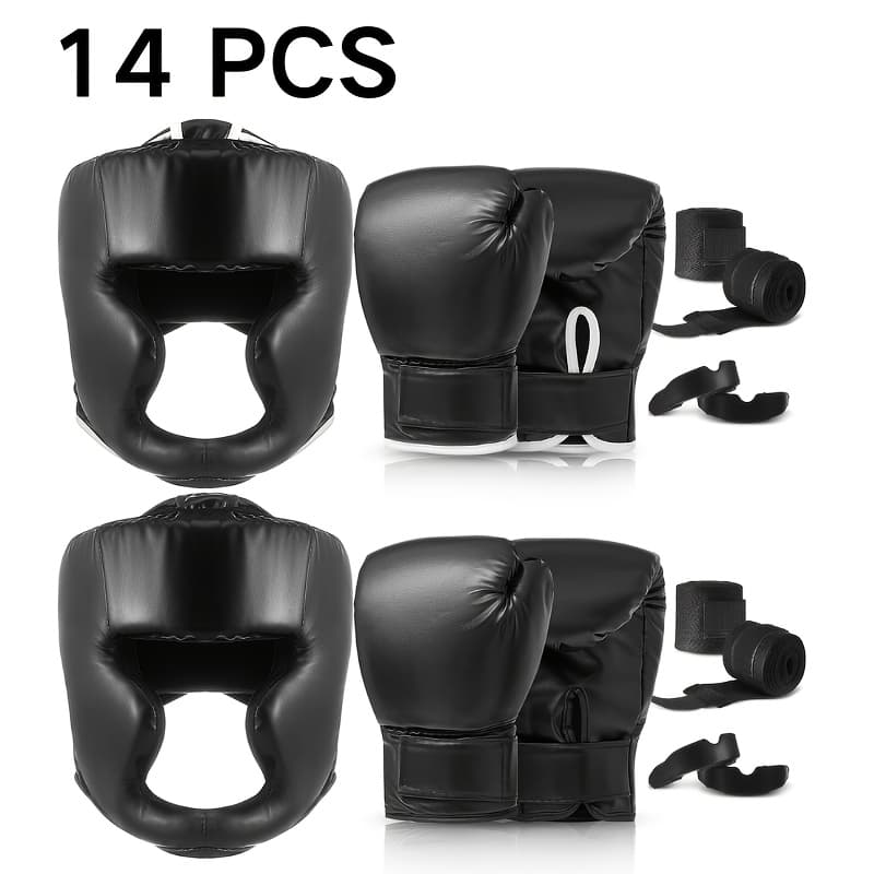 TEMU 14pcs Boxing Kit Featuring Of 16 Oz Gloves, Headgear, Hand Wraps, And Mouthguards Suitable For Adults And Youth Beginners For Training