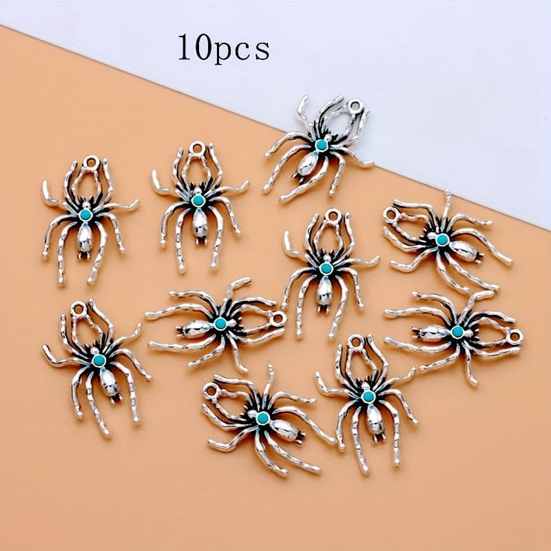TEMU 10pcs Ancient Silvery Blue Spider Charms Alloy Blue Spider Pendants Charms For Making Ideal For Bracelets And Necklaces Earrings Crafting Accessories