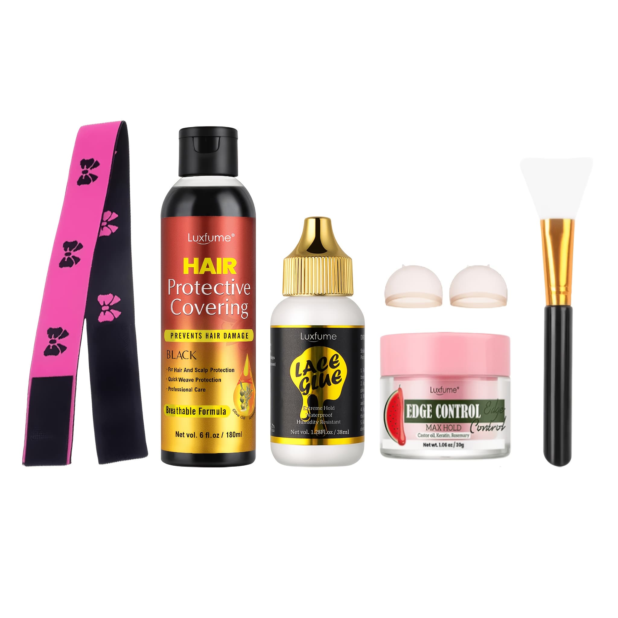 TEMU Lazy ! Wig Kit (6 Full Pieces)! From Base Protector & Glue To Watermelon Temple Paste, Hairband & A Brush! We Of Everything! Value!