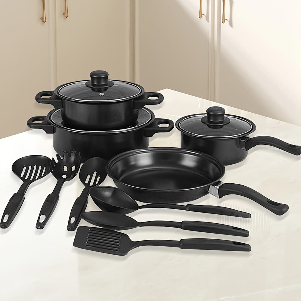 TEMU 13pcs Set, Portable Lightweight Cast Iron And Frying Pan With Glass Lid For Induction Cooktop, Low Smoke, , Multi-functional, Great For Kitchen, Can Be Used As Easter, Best Gift For Friend Family