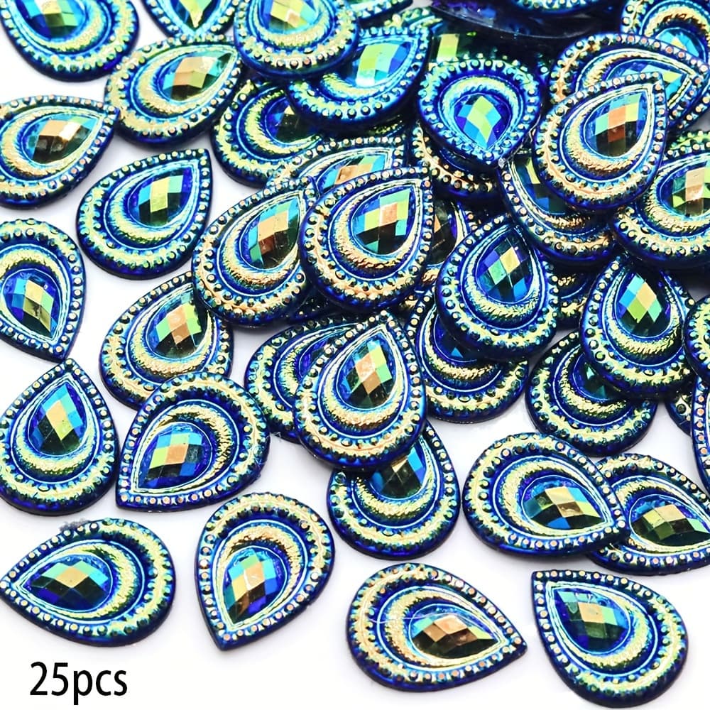TEMU 25pcs 1.3cm X 1.8cm Ab Peacock Eye Flatback Resin Appliques Wedding Jewelry Additions Crafts