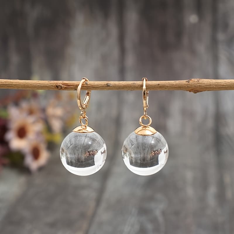 TEMU 1 Pair Of Vintage Bohemian Style Round Transparent Resin Pendant Earrings, Elegant Daily Jewelry For Women, Retro Earrings
