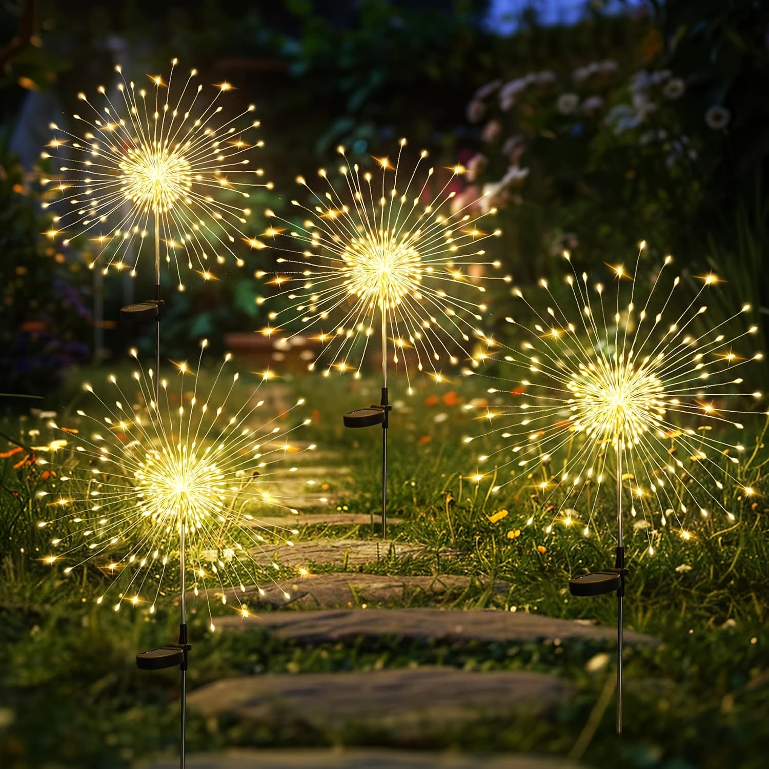 TEMU 4 Pack Outdoor Fairy Lights Suitable For Yard Pathway Flowerbed Balcony Patio Christmas Decoration - Solar Garden Lights With Twinkle Lights, Durable Plastic Cord Lights ()