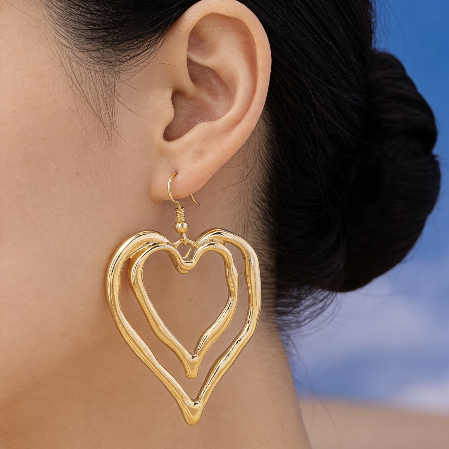 TEMU 1 Pair Easy Retro Hollow Double-layer Love Valentine's Day Design Daily All-match Women's Earrings