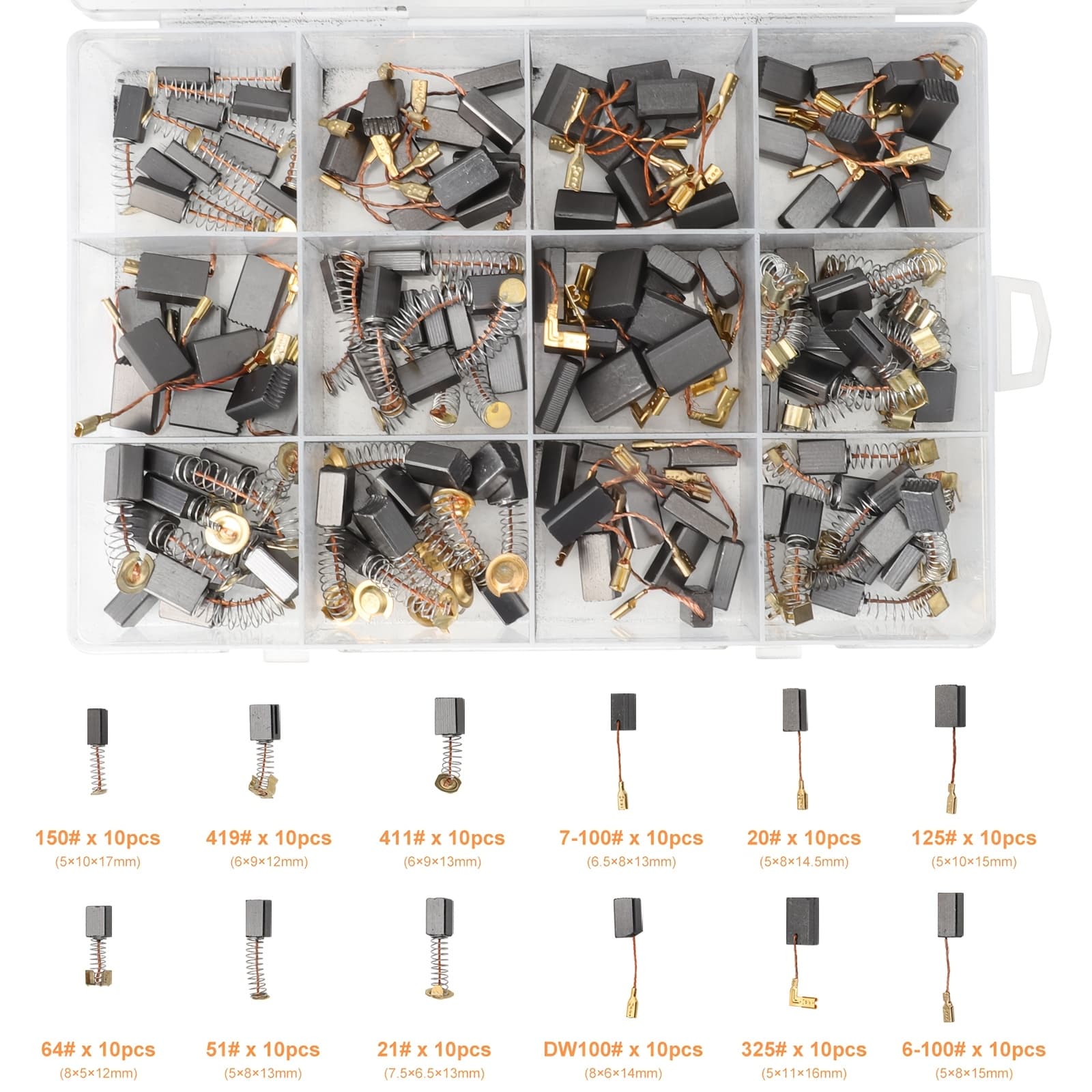 TEMU 120pcs Carbon Brushes, Durable Metal Brushes 12 Sizes For Home Decor And Electric Tools, Replacement Parts Kit For /impact Drill/digital Drill/circular Saw