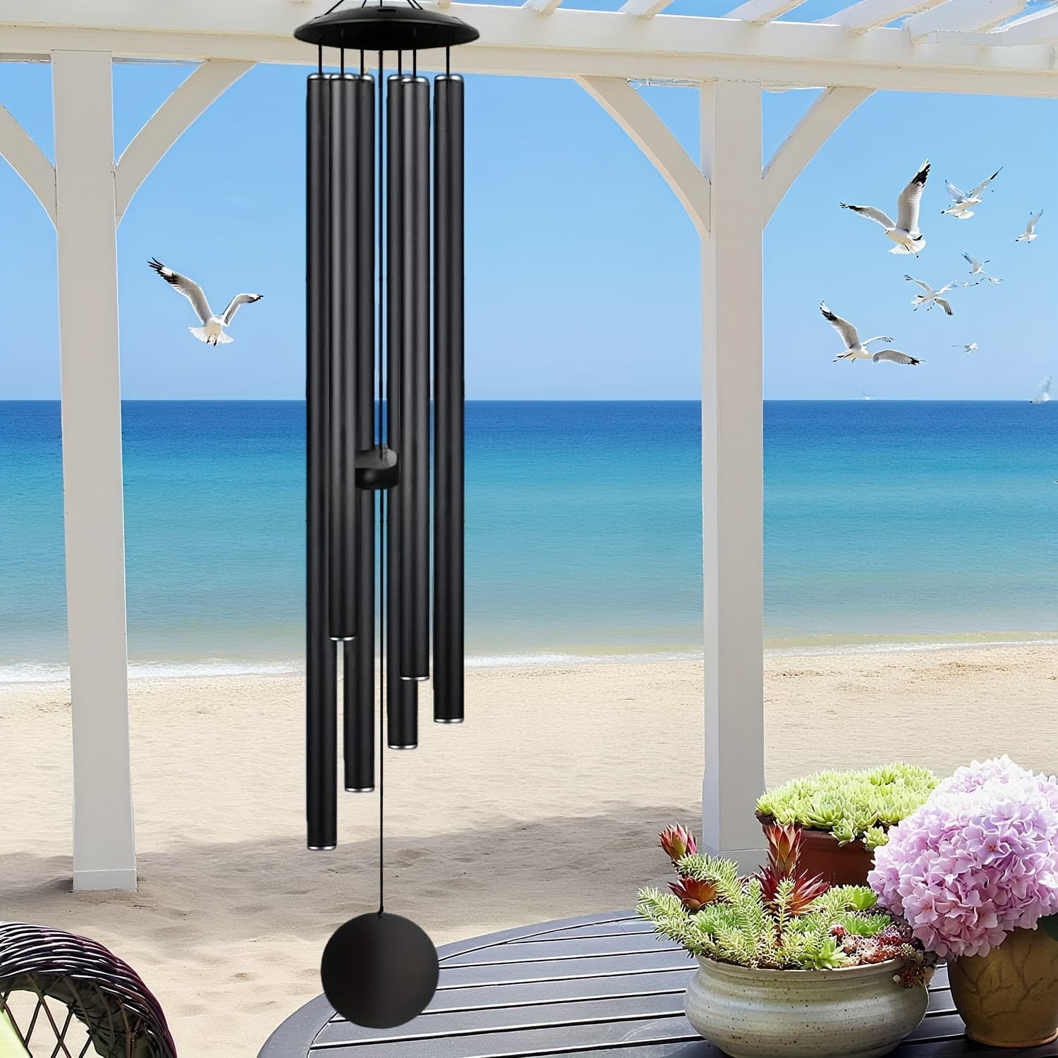 TEMU 70" Extra Large Wind Chimes | Deep Tone, 6 Thick Aluminum Tubes For Relaxing Melody, Ideal For Garden Patio Decor, Perfect Gift (black)
