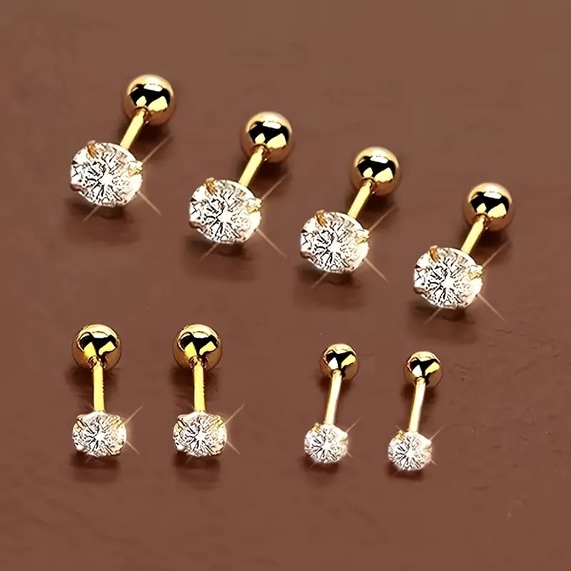 TEMU 4 Pairs/ Sets Of Hypoallergenic 316 316l Stainless Steel -claw Twisted Ball Round Synthetic Cubic Earrings, Suitable For Any Occasion, Without Battery