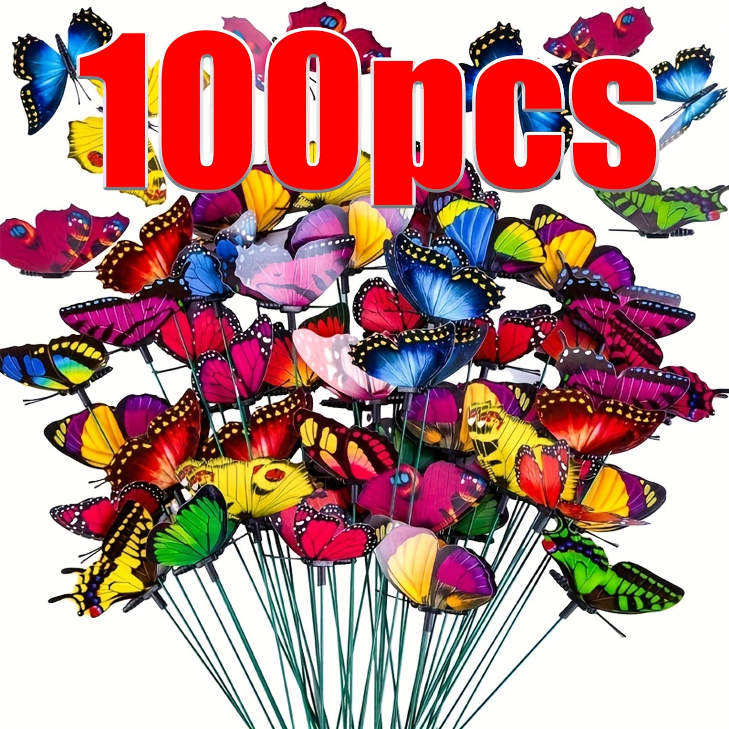 TEMU 100pcs Butterflys Garden Decorations, 10 Inch Plastic Stakes Ornaments Artificial Butterflies For Flower Bouquet Arrangements Crafts Outdoor Wall Christmas Yard Decor