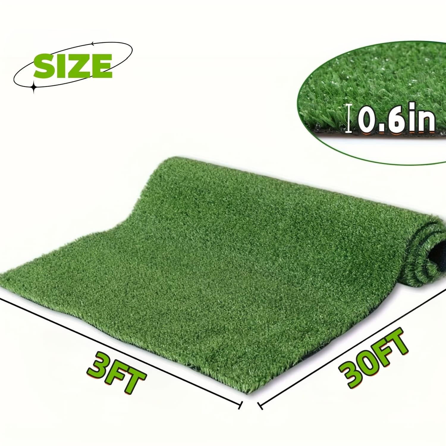 TEMU 3ftx30 Ft(90 Sq Ft) Realistic Synthetic Grass Mat, With A Height Of 0.6 Inches. A Commercial-grade Product, Suitable For Outdoor Gardens, And Pet Areas. Ideal For Diy Use.
