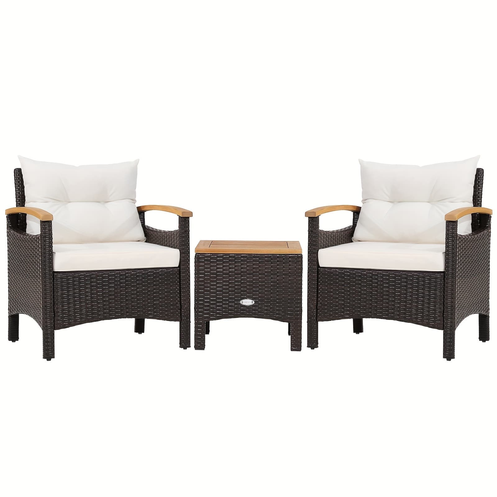 TEMU 3pcs Patio Rattan Furniture Set Wooden Armrest Table Top Cushioned Deck