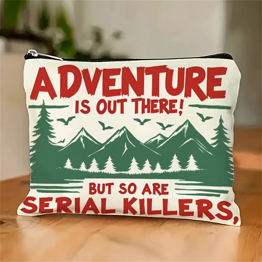 TEMU 1pc Christmas Makeup Bag Adventure Is But So Are Serial Print Pattern And Text Toiletry Bag Applicable People Storage Bag Product Function With Zipper Stationery Bag Makeup Bag