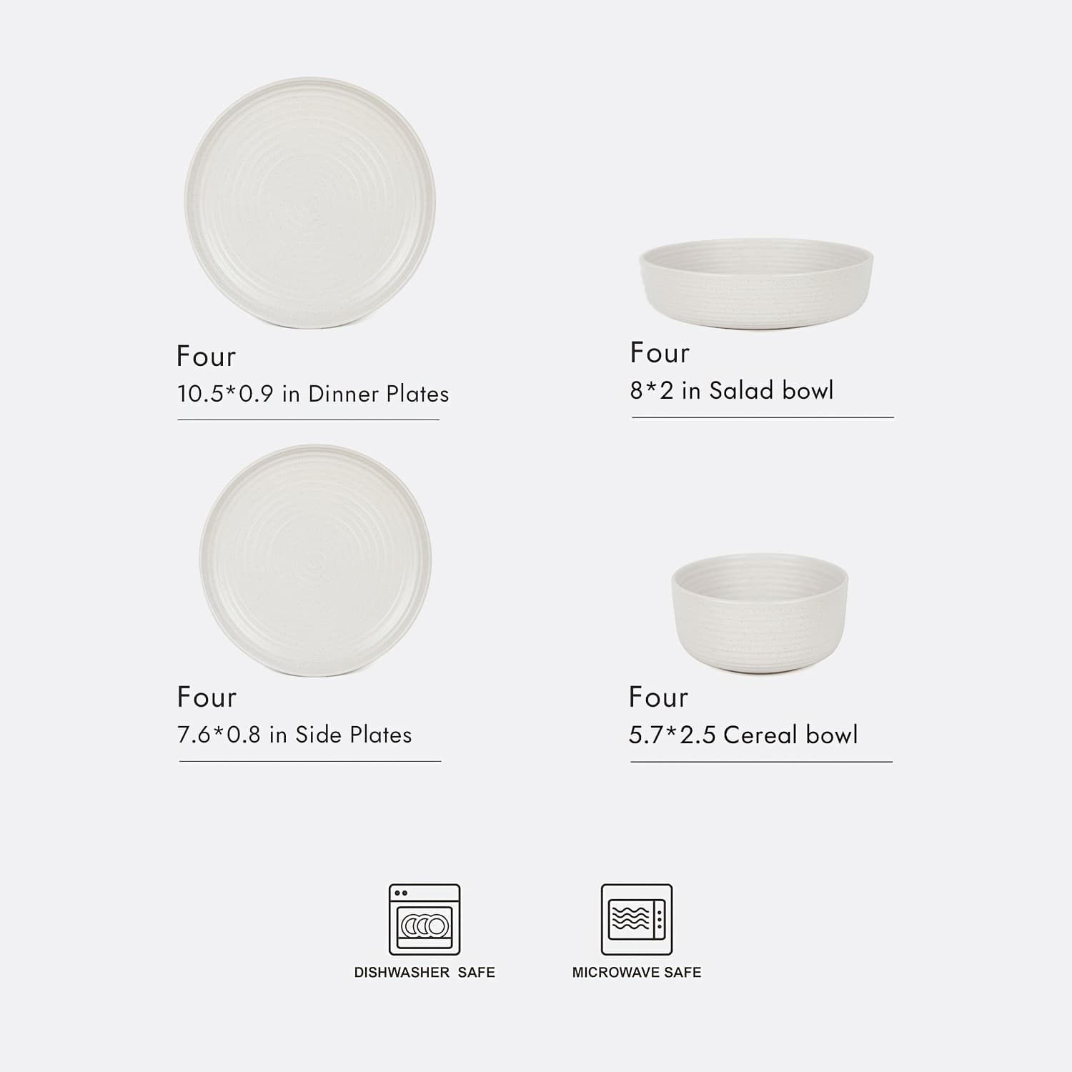 TEMU 16pcs Ribbed Dinnerware Set With Salad Bowls, Service For 4, Ribbed Stoneware Plates And Double Bowls Dishes Sets, Christmas Gift, Microwave And Dishwasher Safe-cream White