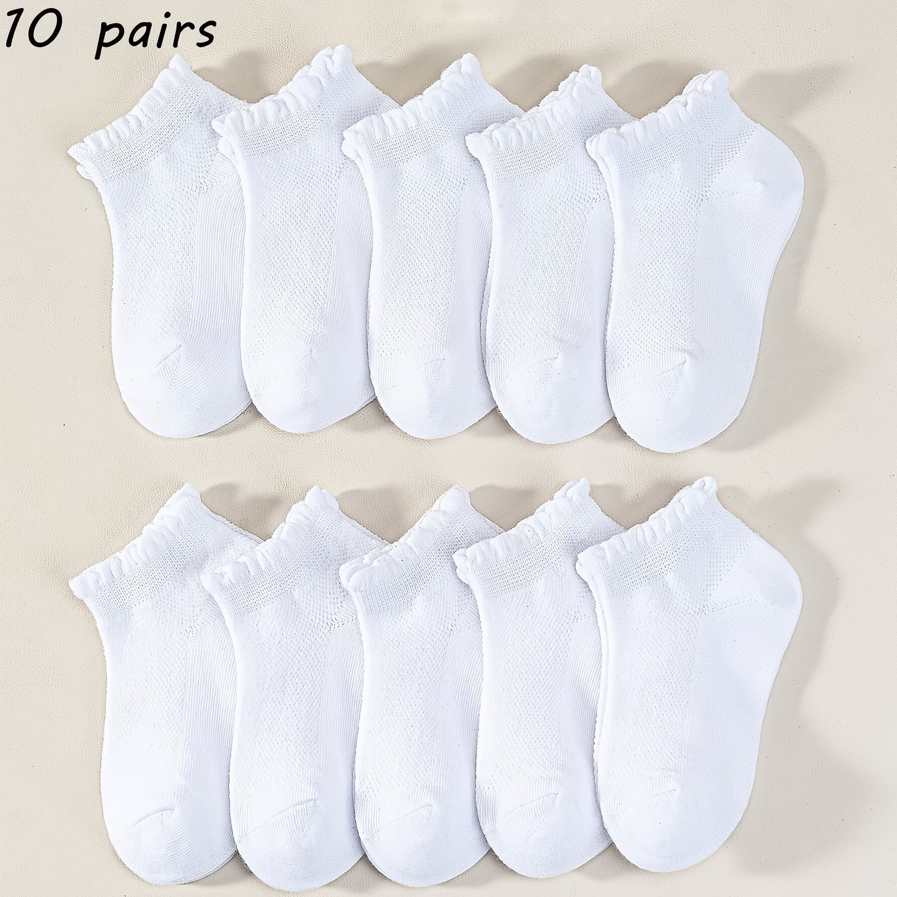 TEMU 10 Pairs Sweet Ankle Socks For Kids, White Breathable And Comfortable, Cuffs For Everyday/school Outfits/uniforms,