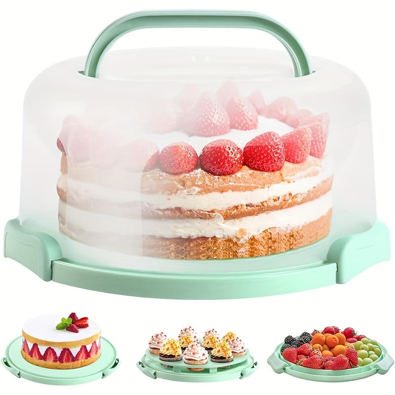 TEMU 10 Inch Cake Container With Lid - Plastic Cake Container For Transport, 2 Handles & Secure Base - Perfect For Cupcakes, Pies, Fruits, Nuts - Ideal Gift For Bakers & Parties, Cake Cover