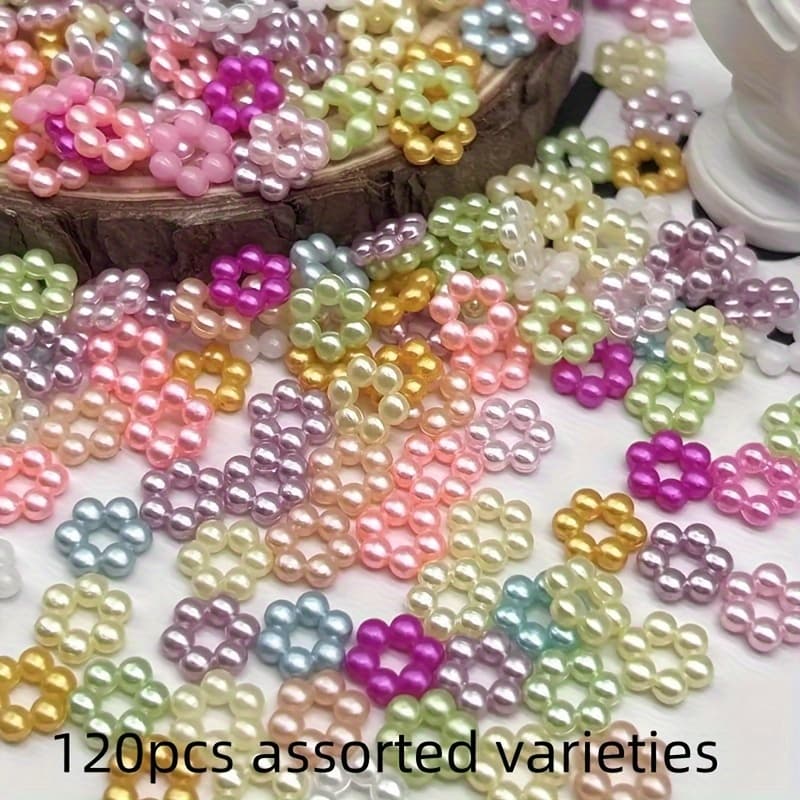 TEMU 120pcs Random Mixed Color 9mm Mini Flowers Beads, Mixed Colors, Ideal Accessories For Necklace Bracelet Keychain Jewelry Making