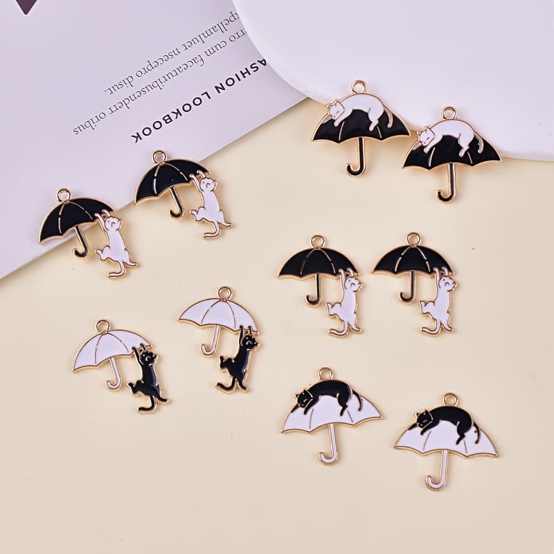 TEMU 10pcs Climbing Cat On Umbrella Sleeping Cat Alloy Jewelry Diy Pendant Earrings Necklace Accessories