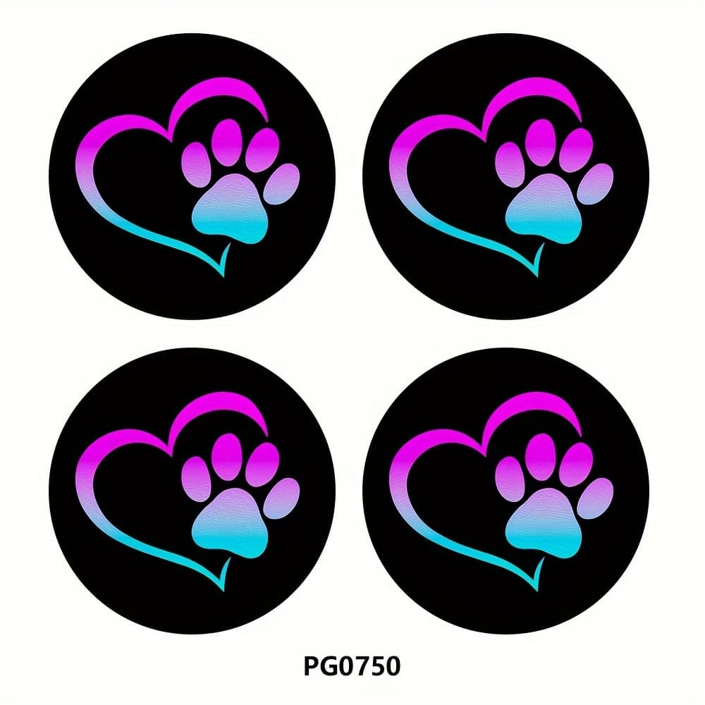 TEMU 4pcs Puppy Footprint Car Coaster, 2.75in Round Pu Leather Trim Car Coaster, Household & Car , Drink Mat Car Interior Accessories, Decorative Coaster