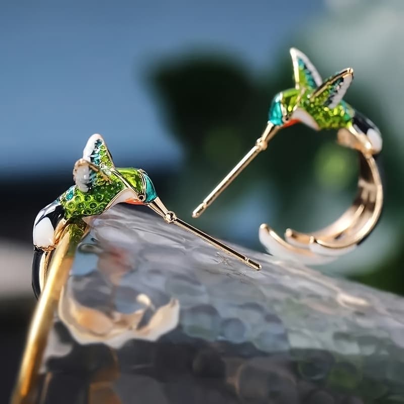 TEMU Colorful Hummingbird Design Stud Earrings - Elegant Enamel Jewelry For Women Summer Party Ear Decor
