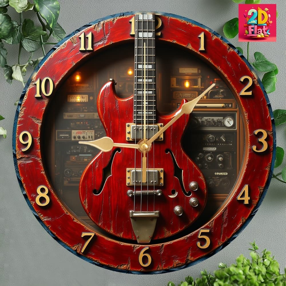 TEMU Guitar Wall Clock Suitable For - Silent Non-ticking -themed Battery- Clock With , Battery-operated (aa Not Included) For Bedroom, Office, Party, Ideal , Durable Artificial Wood Decorative Clock